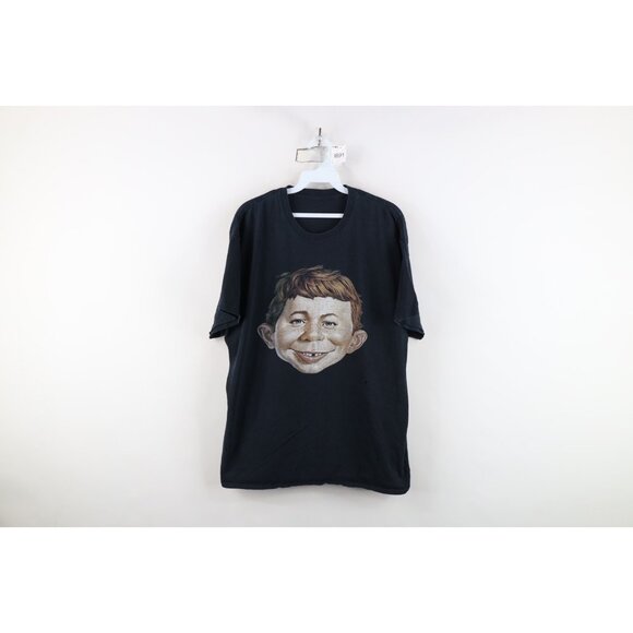 Vintage Mens Size XL Faded MadTV Alfred E Neuman Face Short Sleeve T-Shirt Black - Picture 1 of 12